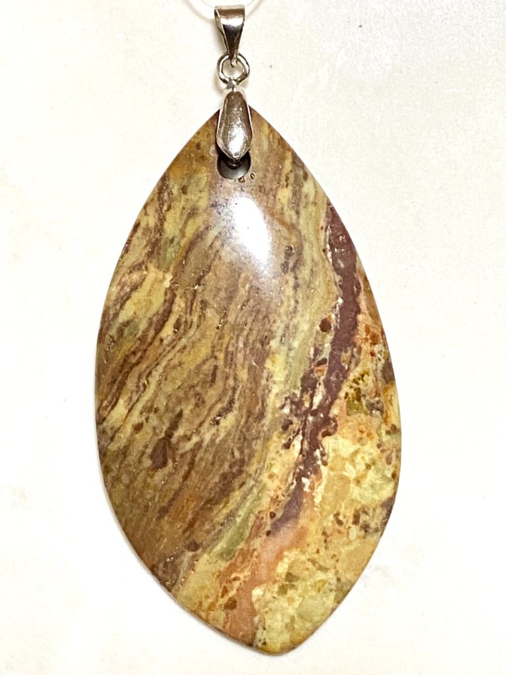 Natural Earthy Jasper Pendant, Large Genuine Gemstone Leaf Shape Pendant